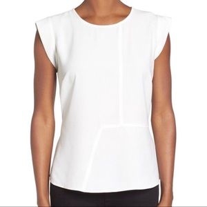 Pleione White Cap Sleeve Peplum Top Size Small